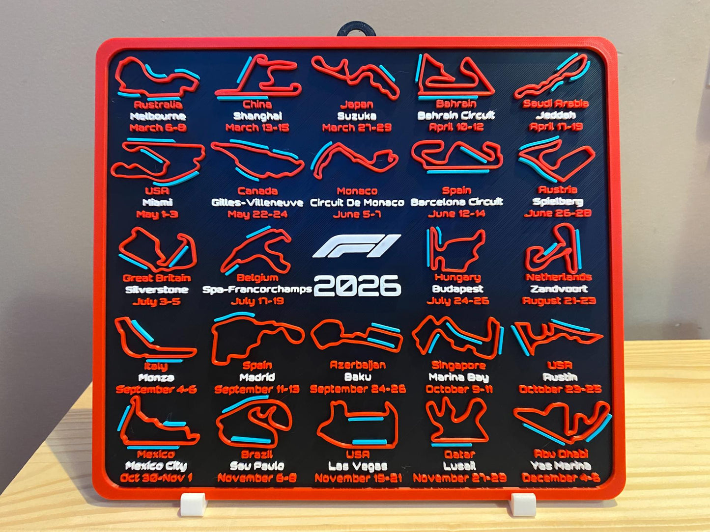 F1 3d printed racetracks with DRS zones 2026 Calander plaque