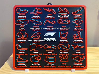 F1 3d printed racetracks with DRS zones 2026 Calander plaque