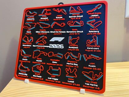 F1 3d printed racetracks with DRS zones 2026 Calander plaque